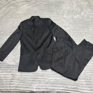 Stanley Blacker 2 piece RN 58217  white pinstrip black‎ jacket and pants